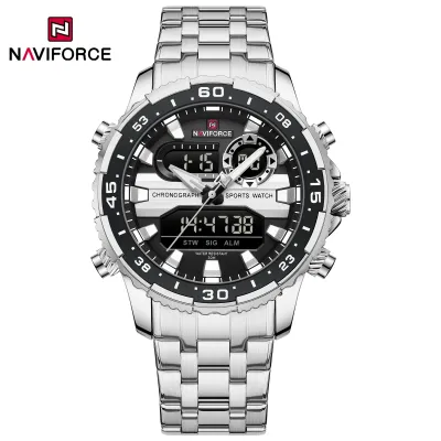 NAVIFORCE 9234 Fashion Brand Black Gold Men Watch Fashion Luxury Quartz Wrist Watches Sport Waterproof Stainless Steel Strap - Silver Black Silver